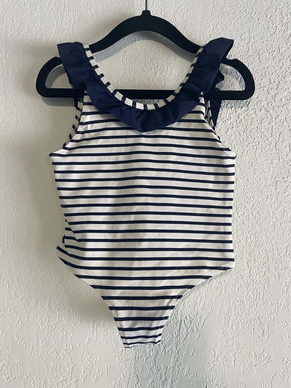 Nautical Girls Navy and White Striped Ruffle Trim One-Piece Swimsuit No size lab